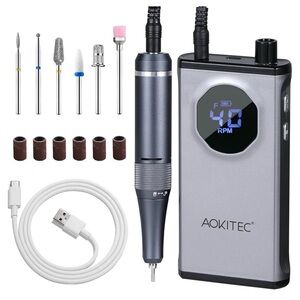 Aokitec Nail Drill 40000 RPM Rechargeable Electric File Acrylic Gel Kit